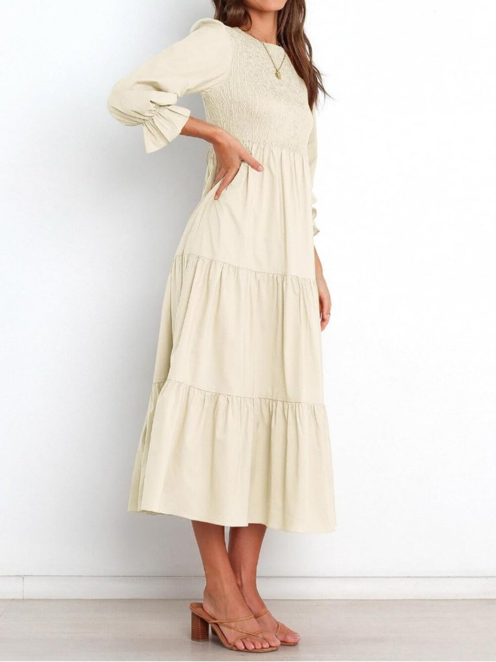 Casual Long Sleeve Floral Maxi Dress - Bohemian Tiered Cocktail Style for Fall - Picture 4 of 5